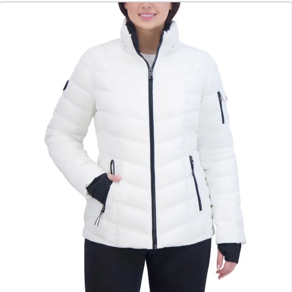 Nautica White Faux Fur Trim Hooded Puffer Coat - Picture 5 of 17